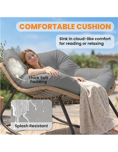 Outsunny Indoor Outdoor Rocking Chair, Oversized Rocking Egg Chair with Cushion for Living Room, Garden, Patio, Grey
