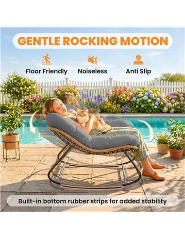 Outsunny Indoor Outdoor Rocking Chair, Oversized Rocking Egg Chair with Cushion for Living Room, Garden, Patio, Grey