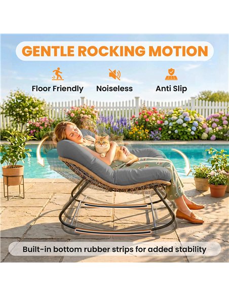 Outsunny Indoor Outdoor Rocking Chair, Oversized Rocking Egg Chair with Cushion for Living Room, Garden, Patio, Grey - pic 180289 | FastDaddyshop