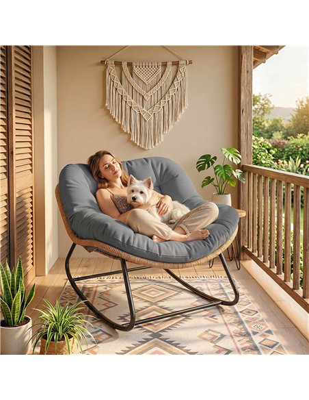 Outsunny Indoor Outdoor Rocking Chair, Oversized Rocking Egg Chair with Cushion for Living Room, Garden, Patio, Grey - pic 180291 | FastDaddyshop
