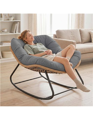 Outsunny Indoor Outdoor Rocking Chair, Oversized Rocking Egg Chair with Cushion for Living Room, Garden, Patio, Grey