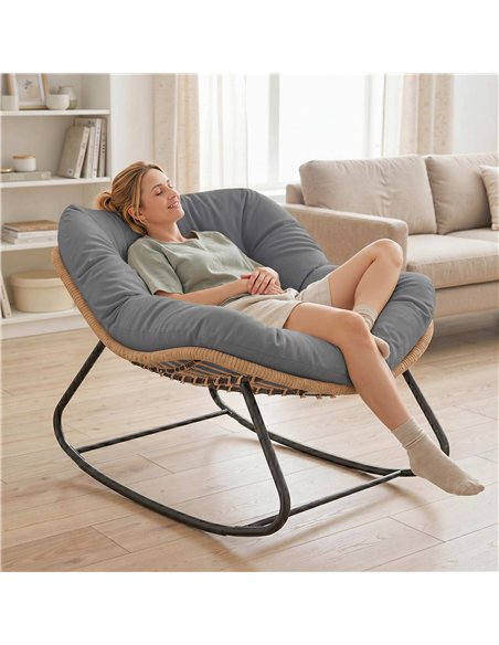 Outsunny Indoor Outdoor Rocking Chair, Oversized Rocking Egg Chair with Cushion for Living Room, Garden, Patio, Grey - pic 180292 | FastDaddyshop