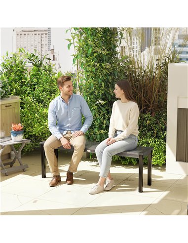 Outsunny 2 Seater Garden Bench, Outdoor Bench Loveseat with Wood-Effect Slatted Seat and Steel Frame for Patio, Park, Grey
