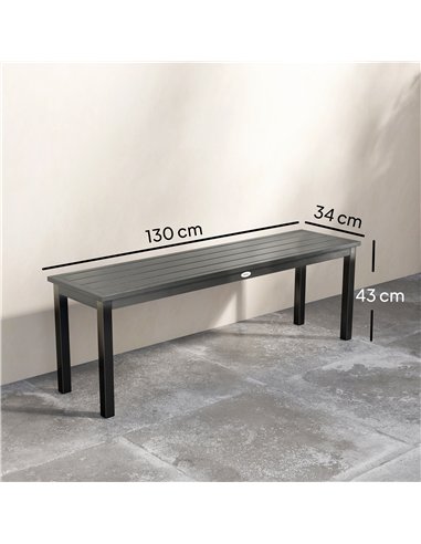 Outsunny 2 Seater Garden Bench, Outdoor Bench Loveseat with Wood-Effect Slatted Seat and Steel Frame for Patio, Park, Grey