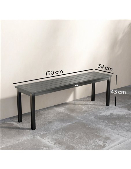 Outsunny 2 Seater Garden Bench, Outdoor Bench Loveseat with Wood-Effect Slatted Seat and Steel Frame for Patio, Park, Grey - pic 180295 | FastDaddyshop
