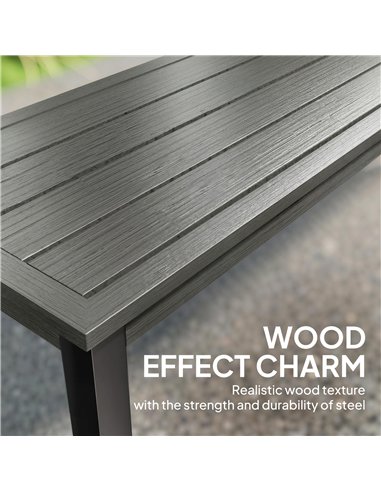 Outsunny 2 Seater Garden Bench, Outdoor Bench Loveseat with Wood-Effect Slatted Seat and Steel Frame for Patio, Park, Grey