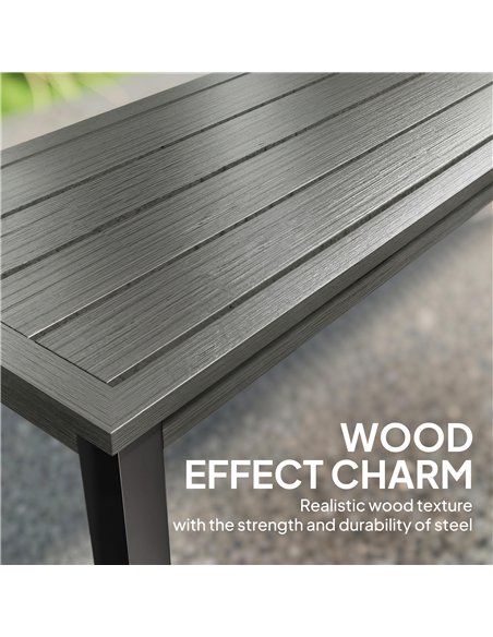 Outsunny 2 Seater Garden Bench, Outdoor Bench Loveseat with Wood-Effect Slatted Seat and Steel Frame for Patio, Park, Grey - pic 180296 | FastDaddyshop