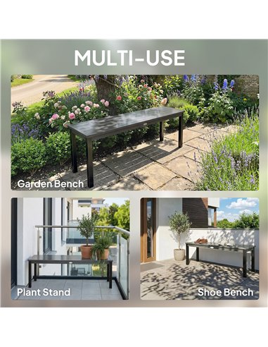 Outsunny 2 Seater Garden Bench, Outdoor Bench Loveseat with Wood-Effect Slatted Seat and Steel Frame for Patio, Park, Grey