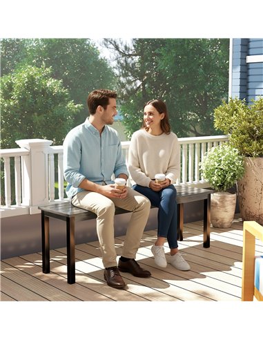 Outsunny 2 Seater Garden Bench, Outdoor Bench Loveseat with Wood-Effect Slatted Seat and Steel Frame for Patio, Park, Grey