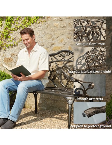 Outsunny Cast Aluminium Garden Bench - Bronze Tone - pic 180306 | FastDaddyshop