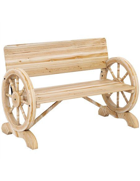 Outsunny Fir Wood 2-Seater Outdoor Garden Wagon Wheel Bench, Natural Wood Finish - pic 180311 | FastDaddyshop