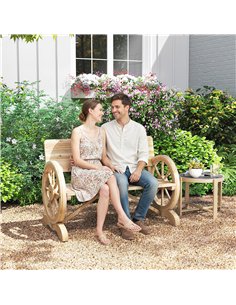 Outsunny Fir Wood 2-Seater Outdoor Garden Wagon Wheel Bench, Natural Wood Finish 2