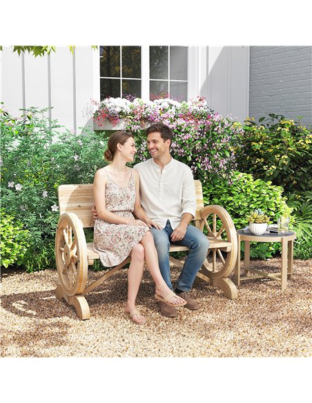 Outsunny Fir Wood 2-Seater Outdoor Garden Wagon Wheel Bench, Natural Wood Finish - pic 180312 | FastDaddyshop