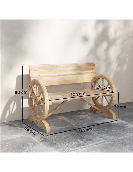 Outsunny Fir Wood 2-Seater Outdoor Garden Wagon Wheel Bench, Natural Wood Finish - pic 180313 | FastDaddyshop