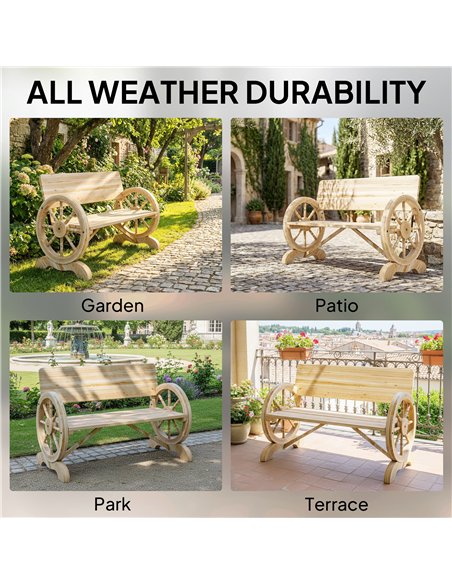 Outsunny Fir Wood 2-Seater Outdoor Garden Wagon Wheel Bench, Natural Wood Finish - pic 180315 | FastDaddyshop