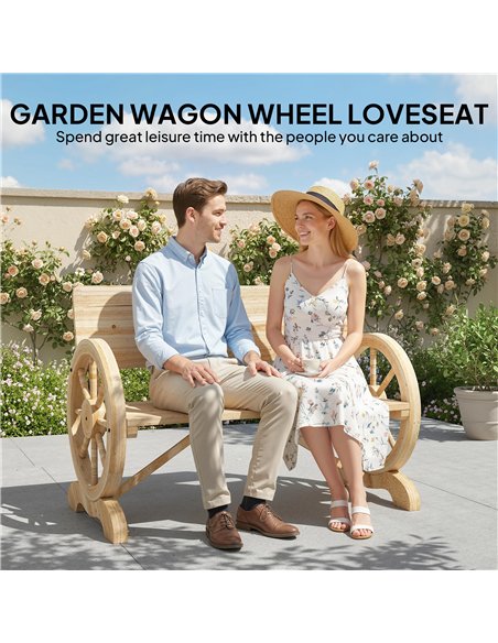 Outsunny Fir Wood 2-Seater Outdoor Garden Wagon Wheel Bench, Natural Wood Finish - pic 180316 | FastDaddyshop