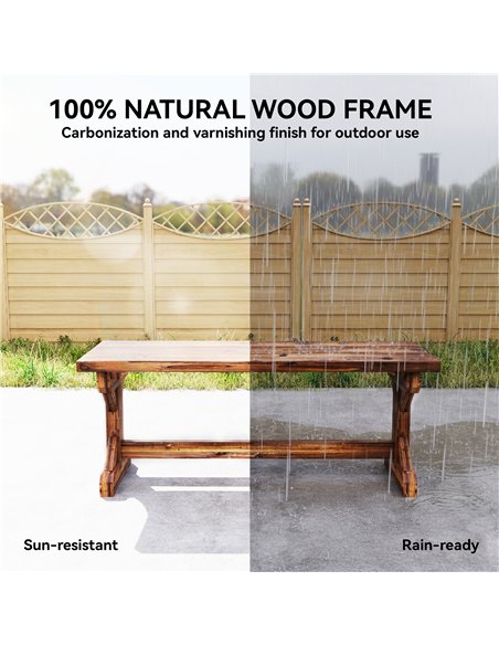 Outsunny Rustic Wooden Garden Bench, Backless Outdoor Bench Patio Loveseat with X-Shape Base for Porch, Park, Carbonised Finish - pic 180323 | FastDaddyshop