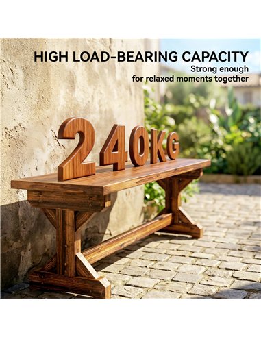 Outsunny Rustic Wooden Garden Bench, Backless Outdoor Bench Patio Loveseat with X-Shape Base for Porch, Park, Carbonised Finish