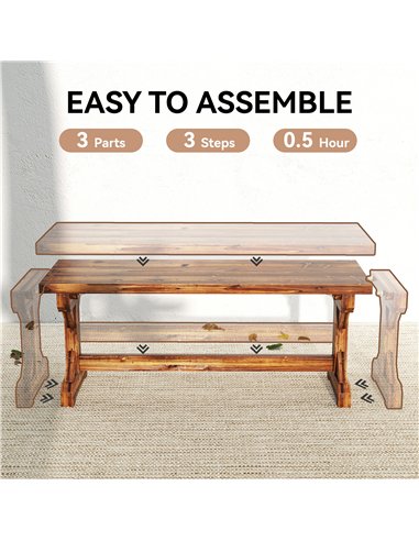 Outsunny Rustic Wooden Garden Bench, Backless Outdoor Bench Patio Loveseat with X-Shape Base for Porch, Park, Carbonised Finish