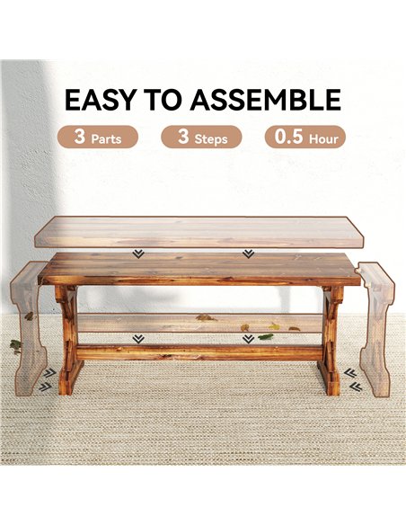 Outsunny Rustic Wooden Garden Bench, Backless Outdoor Bench Patio Loveseat with X-Shape Base for Porch, Park, Carbonised Finish - pic 180325 | FastDaddyshop