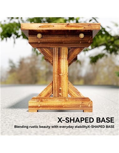 Outsunny Rustic Wooden Garden Bench, Backless Outdoor Bench Patio Loveseat with X-Shape Base for Porch, Park, Carbonised Finish