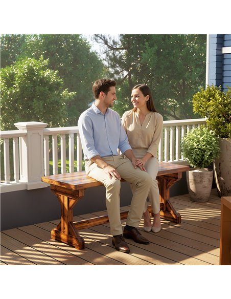 Outsunny Rustic Wooden Garden Bench, Backless Outdoor Bench Patio Loveseat with X-Shape Base for Porch, Park, Carbonised Finish - pic 180328 | FastDaddyshop