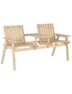 Outsunny 2-Seater Garden Loveseat with Table and Parasol Hole for Porch, Patio, Natural Wood Finish