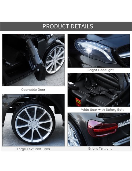 HOMCOM 3+ Kids Electric Car Mercedes Benz GLA Licensed 6V with Headlight, Music, Remote, Black - pic 18033 | FastDaddyshop