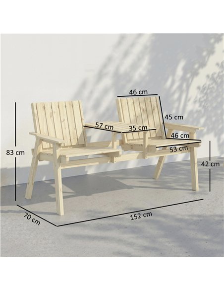 Outsunny 2-Seater Garden Loveseat with Table and Parasol Hole for Porch, Patio, Natural Wood Finish - pic 180331 | FastDaddyshop