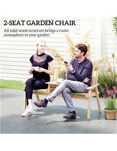 Outsunny 2-Seater Garden Loveseat with Table and Parasol Hole for Porch, Patio, Natural Wood Finish