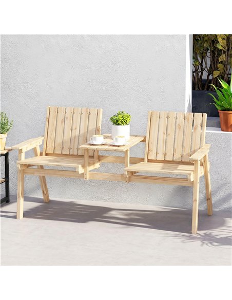 Outsunny 2-Seater Garden Loveseat with Table and Parasol Hole for Porch, Patio, Natural Wood Finish - pic 180336 | FastDaddyshop