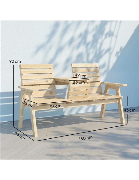 Outsunny Fir Wood Convertible 2 to 3 Seater Outdoor Garden Bench, Natural Wood Finish - pic 180340 | FastDaddyshop