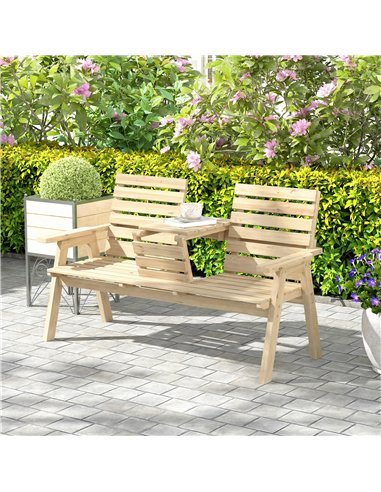 Outsunny Fir Wood Convertible 2 to 3 Seater Outdoor Garden Bench, Natural Wood Finish