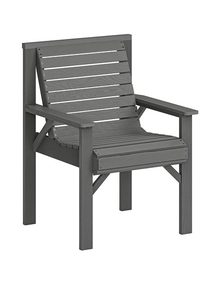 Outsunny Wooden Garden Dining Chair, Outdoor Chair Garden Armchair with Curved Seat and Wide Armrests, Grey Embossed Finish - pic 180347 | FastDaddyshop