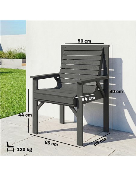 Outsunny Wooden Garden Dining Chair, Outdoor Chair Garden Armchair with Curved Seat and Wide Armrests, Grey Embossed Finish - pic 180349 | FastDaddyshop