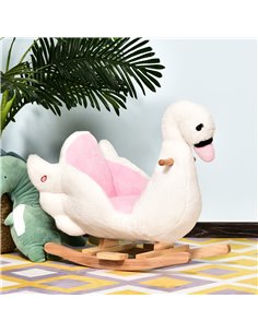 HOMCOM 18m+ Swan Rocking Horse Kids Wooden Ride On Plush Toy with Music 2