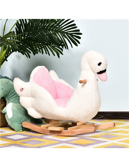 HOMCOM 18m+ Swan Rocking Horse Kids Wooden Ride On Plush Toy with Music - pic 18035 | FastDaddyshop