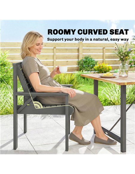 Outsunny Wooden Garden Dining Chair, Outdoor Chair Garden Armchair with Curved Seat and Wide Armrests, Grey Embossed Finish - pic 180350 | FastDaddyshop