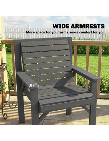 Outsunny Wooden Garden Dining Chair, Outdoor Chair Garden Armchair with Curved Seat and Wide Armrests, Grey Embossed Finish