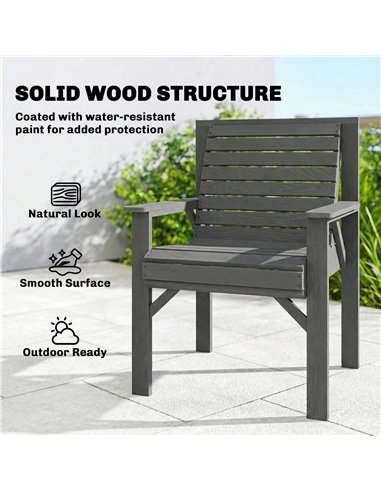 Outsunny Wooden Garden Dining Chair, Outdoor Chair Garden Armchair with Curved Seat and Wide Armrests, Grey Embossed Finish