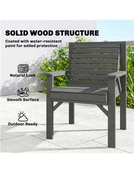 Outsunny Wooden Garden Dining Chair, Outdoor Chair Garden Armchair with Curved Seat and Wide Armrests, Grey Embossed Finish - pic 180352 | FastDaddyshop