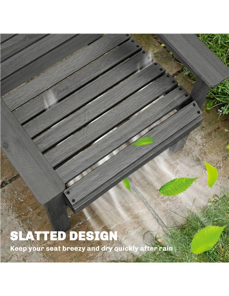 Outsunny Wooden Garden Dining Chair, Outdoor Chair Garden Armchair with Curved Seat and Wide Armrests, Grey Embossed Finish - pic 180353 | FastDaddyshop