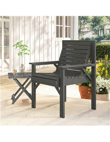 Outsunny Wooden Garden Dining Chair, Outdoor Chair Garden Armchair with Curved Seat and Wide Armrests, Grey Embossed Finish