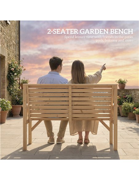 Outsunny 2 Seater Wooden Garden Bench, Slatted Patio Bench with Armrest and Backrest, Outdoor Furniture for Indoor, Balcony - pic 180359 | FastDaddyshop