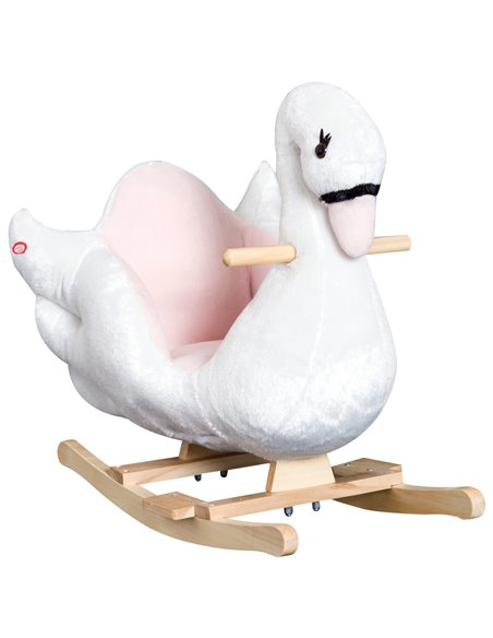 HOMCOM 18m+ Swan Rocking Horse Kids Wooden Ride On Plush Toy with Music - pic 18036 | FastDaddyshop