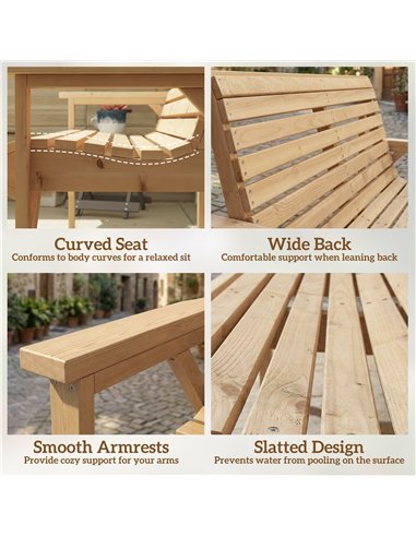 Outsunny 2 Seater Wooden Garden Bench, Slatted Patio Bench with Armrest and Backrest, Outdoor Furniture for Indoor, Balcony