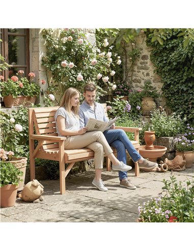 Outsunny 2 Seater Wooden Garden Bench, Slatted Patio Bench with Armrest and Backrest, Outdoor Furniture for Indoor, Balcony