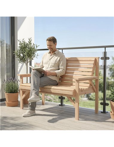 Outsunny 2 Seater Wooden Garden Bench, Slatted Patio Bench with Armrest and Backrest, Outdoor Furniture for Indoor, Balcony