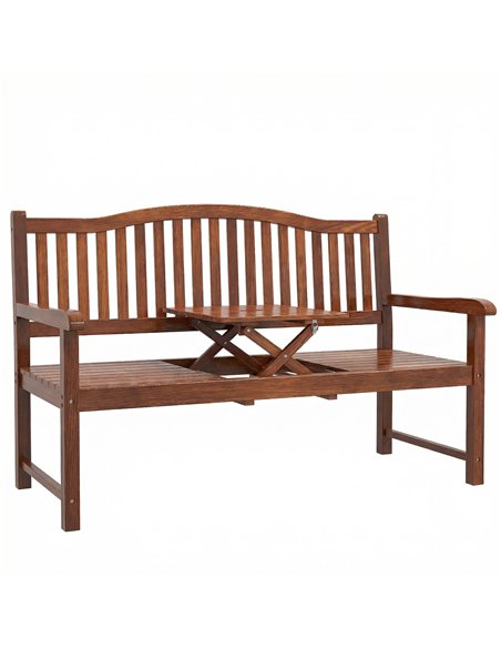 Outsunny Garden Loveseat Bench, 2-3 Seater Outdoor Bench with Liftable Table and Waterproof Cover, Light Brown - pic 180365 | FastDaddyshop