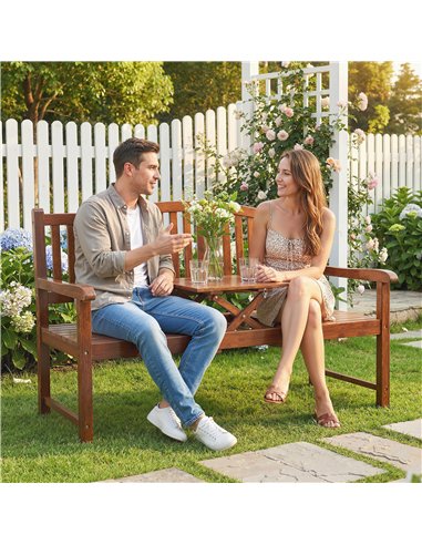 Outsunny Garden Loveseat Bench, 2-3 Seater Outdoor Bench with Liftable Table and Waterproof Cover, Light Brown